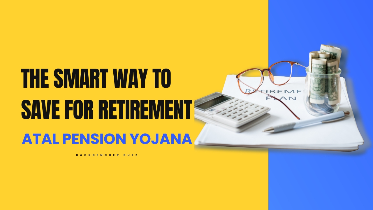 Retirement plan documents, calculator, and money promoting Atal Pension Yojana