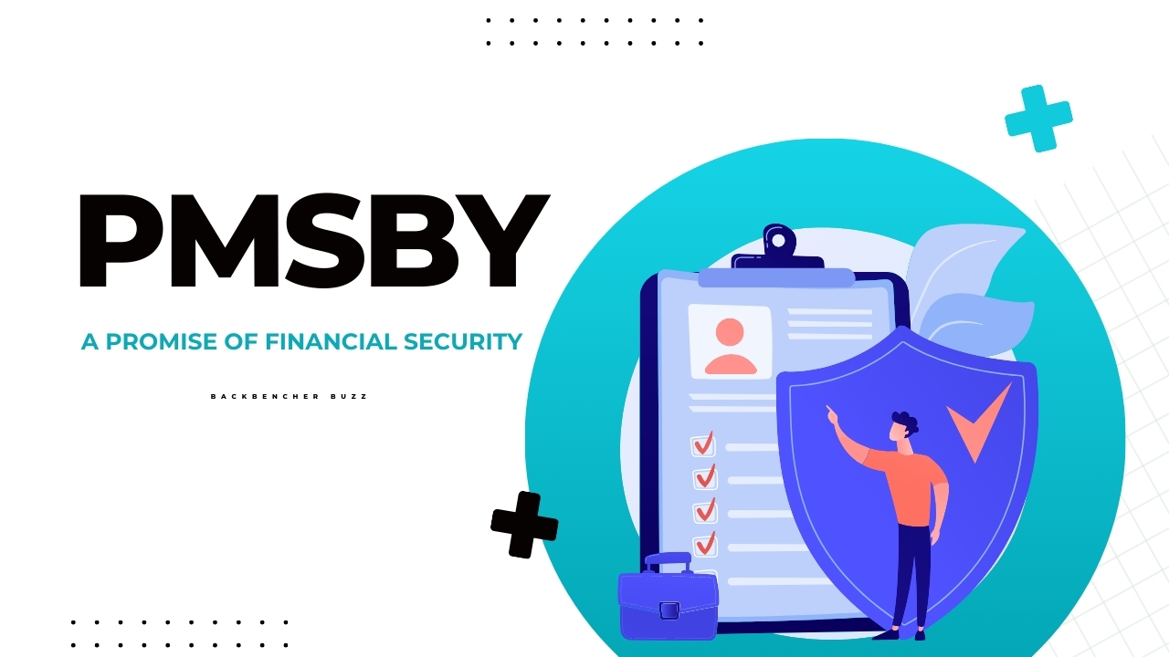 PMSBY scheme promoting financial security with insurance documents and shield illustration