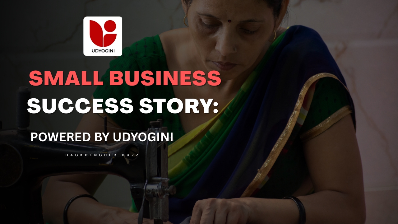 Woman working at a sewing machine funded by Udyogini Scheme loan