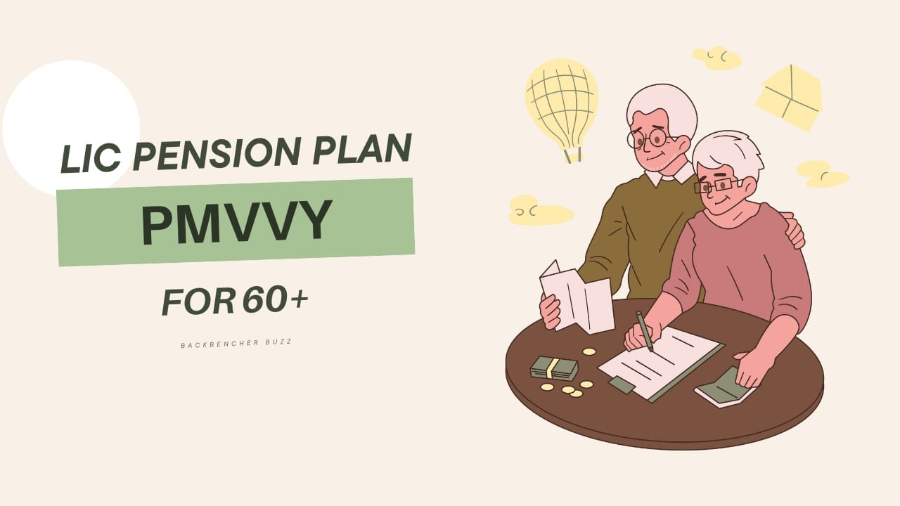 Senior couple reviewing pension documents, promoting LIC’s PMVVY plan for those aged 60 and above
