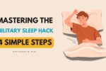 Illustrated guide showing the 4-step Military Sleep Method for rapid sleep onset.