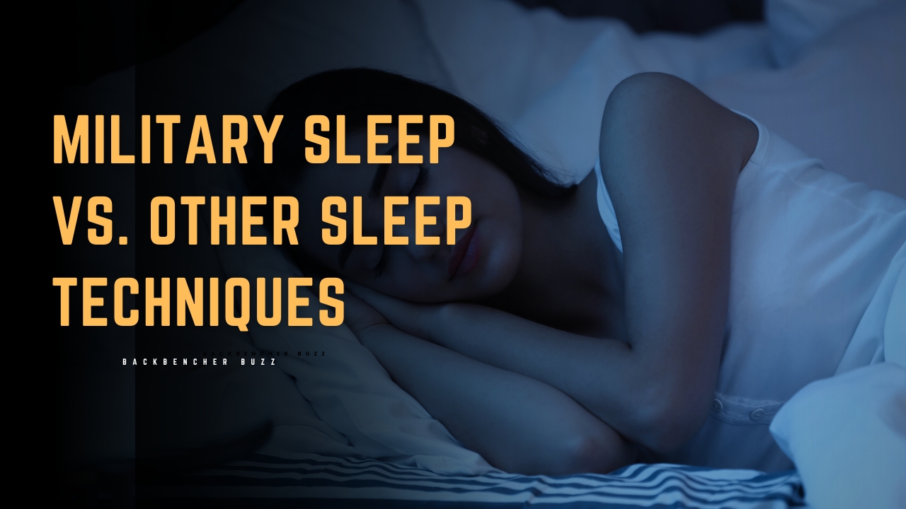 Infographic comparing effectiveness of Military Sleep Method versus counting sheep and melatonin.
