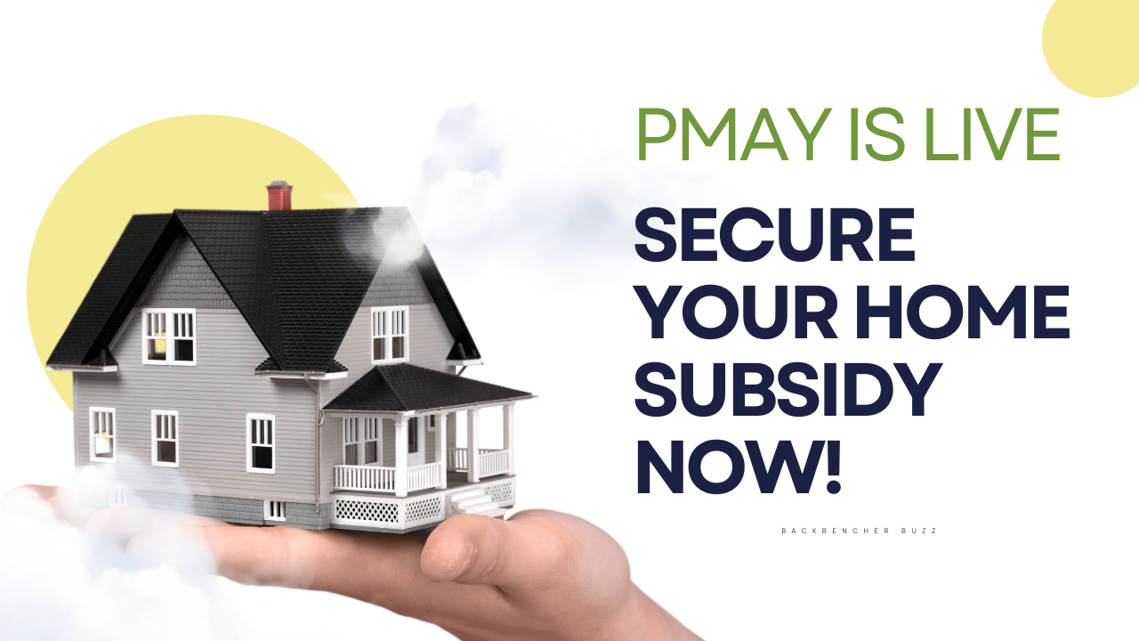A model house on a human hand with text “Secure Your Home Subsidy Now” promoting Pradhan Mantri Awas Yojana