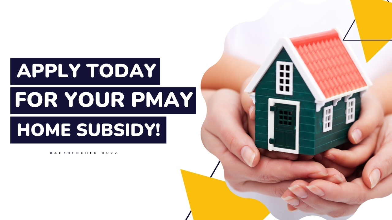 Hands holding a toy house with a message to apply for Pradhan Mantri Awas Yojana home subsidy