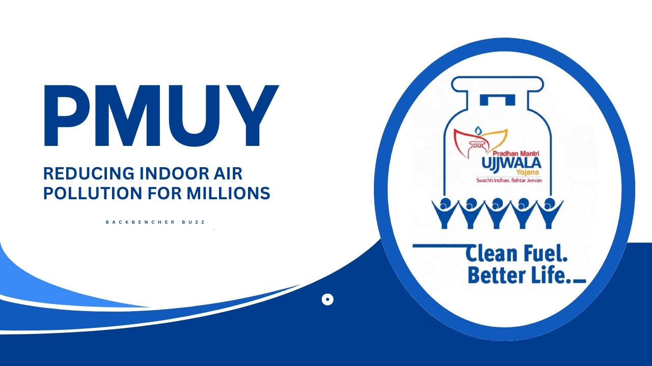 PMUY graphic showcasing reduction in indoor air pollution through Ujjwala LPG connections