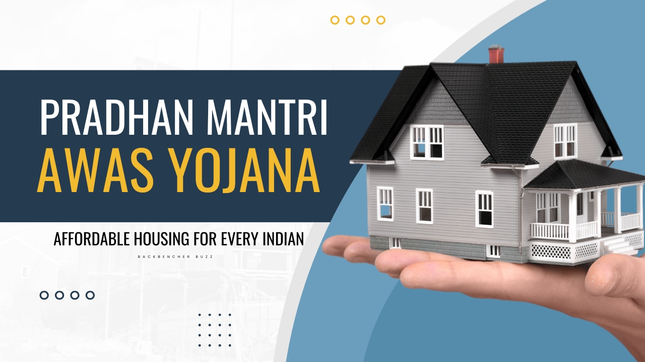 Model home in a hand with the text “Affordable Housing for Every Indian” under Pradhan Mantri Awas Yojana