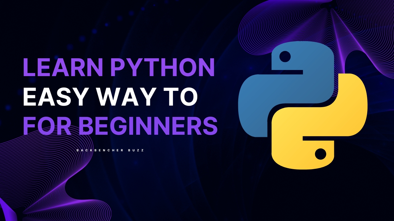 Dark purple slide with text ‘LEARN PYTHON EASY WAY FOR BEGINNERS’ and the Python Course PPT