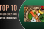 Top 10 superfoods for hair growth, featuring walnuts, Greek yogurt, pumpkin seeds, and bell peppers for stronger, shinier strands.