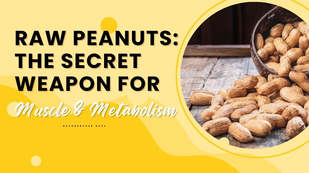 Raw peanuts scattered on a wooden table as a fitness superfood for muscle growth and fat loss
