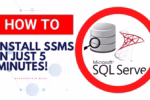 SQL Server Management Studio installation tutorial image showing "How to Install SSMS in Just 5 Minutes" with Microsoft SQL Server logo and installation graphics