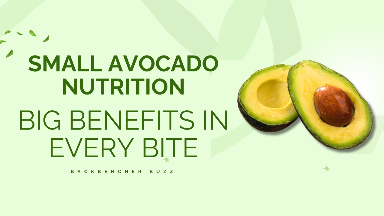 Two small avocado halves with a light green background showcasing small avocado nutrition facts