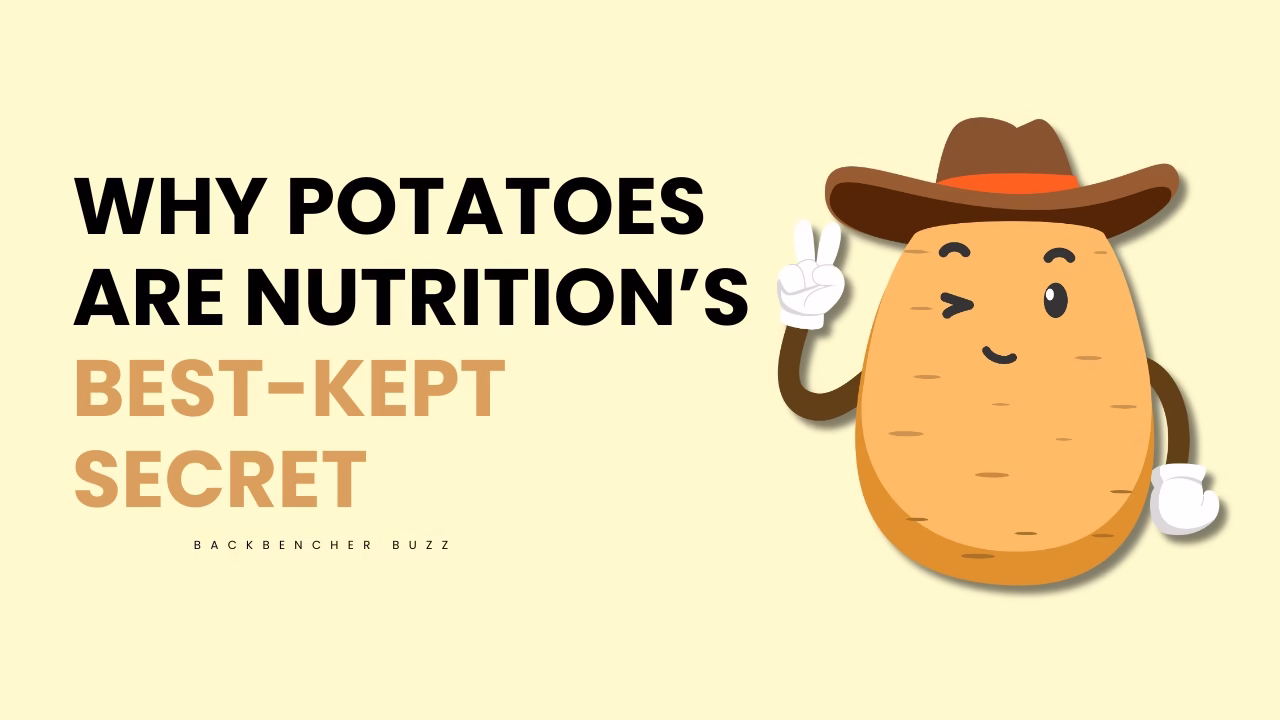 Cartoon potato wearing a cowboy hat winking and flashing a peace sign, symbolizing potato nutrition benefits.