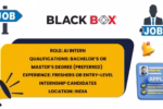 Black Box job alert image for AI Intern, showing qualifications and location details for freshers in India.