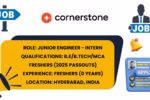 Infographic highlighting Cornerstone Junior Engineer Internship for 2025 freshers in Hyderabad, India.