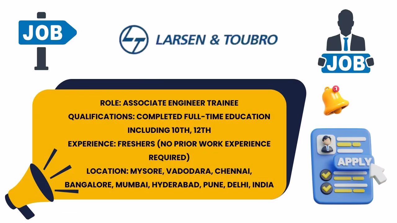 Infographic showing L&T Technology Services off-campus drive for fresh engineering graduates across India.
