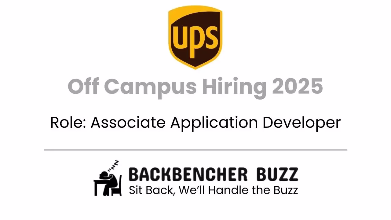 UPS Off Campus Hiring 2025 banner for Associate Application Developer role in Chennai with Backbencher Buzz logo.
