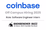 Coinbase Off Campus Hiring 2025 banner for Software Engineer Intern role, featuring Backbencher Buzz branding.
