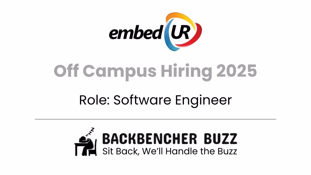 EmbedUR Systems Off Campus 2025 hiring announcement for Software Engineer, featuring both EmbedUR and BackBencher Buzz logos.