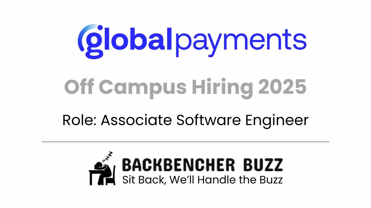 Global Payments Off Campus 2025 hiring Associate Software Engineer, Backbencher Buzz branding at the bottom.