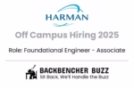 Harman Off Campus Hiring 2025 banner for Foundational Engineer Associate role, posted by Backbencher Buzz.