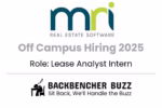 MRI Software off-campus hiring 2025 for Lease Analyst Interns in Gurgaon with Backbencher Buzz branding.