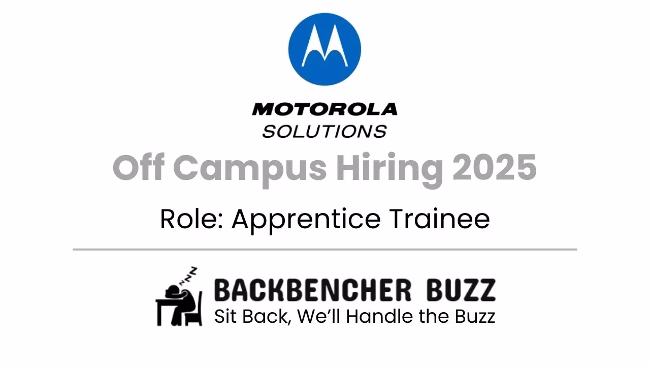 Motorola Solutions Off Campus Hiring 2025 banner for Apprentice Trainee role with Backbencher Buzz logo.