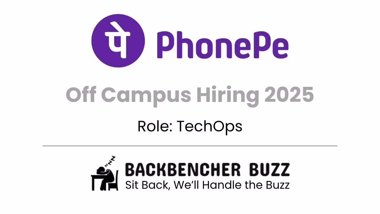 PhonePe 2025 Off Campus Hiring banner for TechOps job update powered by Backbencher Buzz.