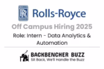 Rolls-Royce Off Campus Hiring 2025 banner for Data Analytics & Automation intern, featuring BackBencher Buzz branding.
