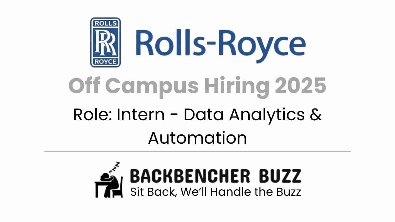 Rolls-Royce Off Campus Hiring 2025 banner for Data Analytics & Automation intern, featuring BackBencher Buzz branding.
