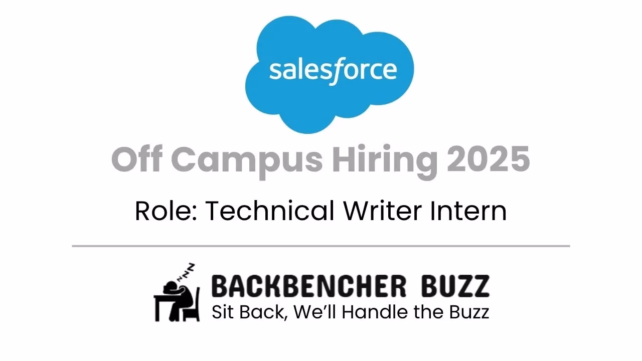 Salesforce off campus hiring 2025 for Technical Writer Intern, Backbencher Buzz logo and tagline.