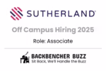 Sutherland off campus hiring 2025 for Associate role, featuring Backbencher Buzz logo and tagline.