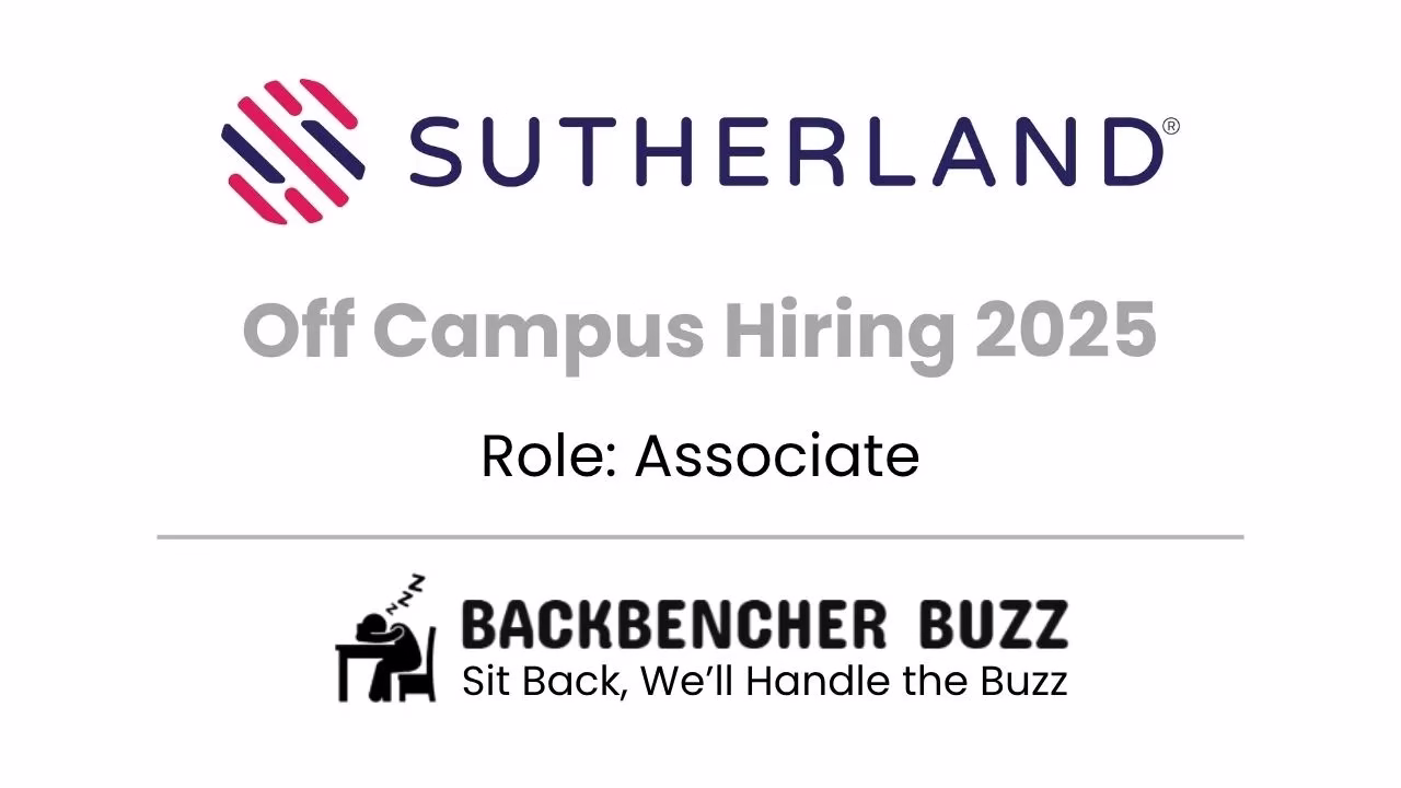 Sutherland off campus hiring 2025 for Associate role, featuring Backbencher Buzz logo and tagline.