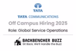 Tata Communications Off Campus Hiring 2025 banner for Global Service Operations role with Backbencher Buzz logo.