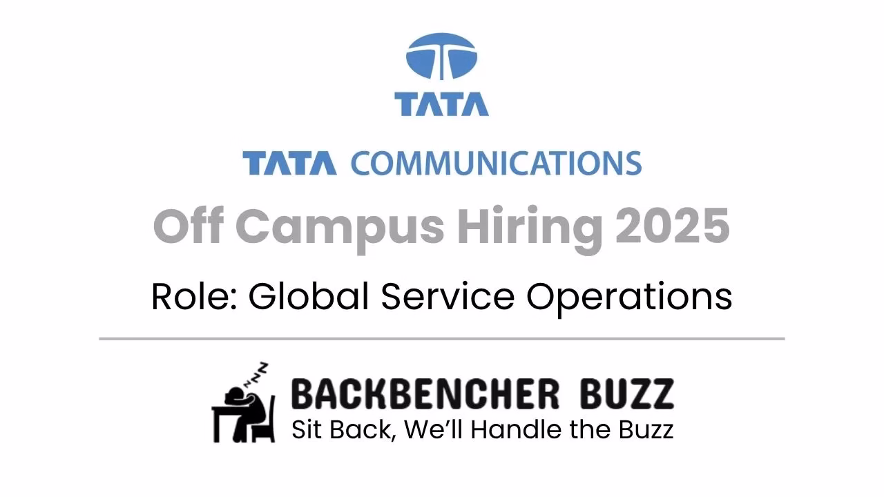 Tata Communications Off Campus Hiring 2025 banner for Global Service Operations role with Backbencher Buzz logo.
