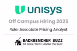 Unisys Off Campus Hiring 2025 banner for Associate Pricing Analyst with Backbencher Buzz logo.