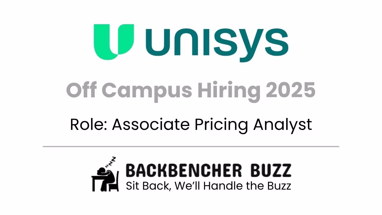 Unisys Off Campus Hiring 2025 banner for Associate Pricing Analyst with Backbencher Buzz logo.