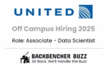 United Airlines off campus hiring 2025 for Associate Data Scientist, Backbencher Buzz logo and tagline.