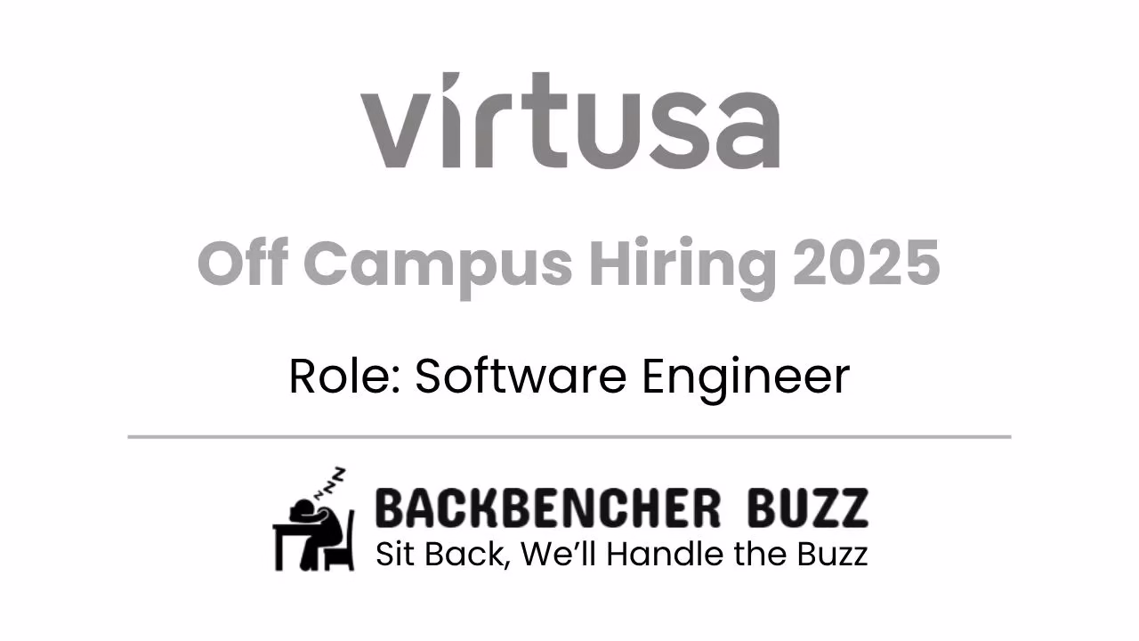 Virtusa Off Campus Hiring 2025 banner for Software Engineer role with Backbencher Buzz logo and tagline.