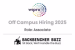 Wipro Off Campus Hiring 2025 for Associate role, Backbencher Buzz branding included.