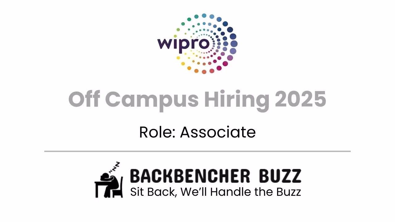 Wipro Off Campus Hiring 2025 for Associate role, Backbencher Buzz branding included.