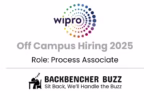 Wipro Off Campus Hiring 2025 banner for Process Associate role with Backbencher Buzz logo and tagline.