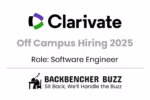 Clarivate Off Campus Hiring 2025 banner for Software Engineer with Backbencher Buzz logo and tagline.
