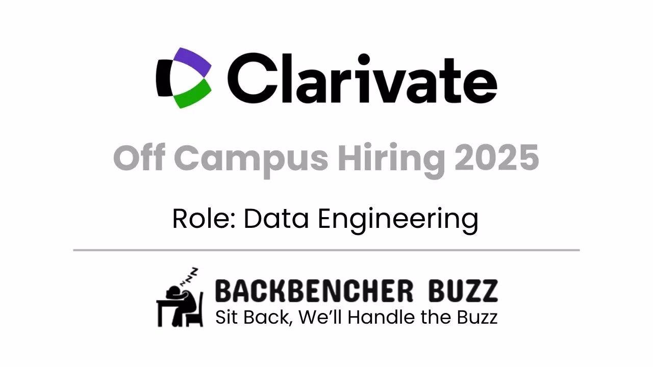Clarivate Off Campus Hiring 2025 banner highlighting Data Engineering with Backbencher Buzz logo.
