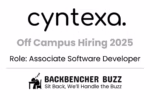 Cyntexa Off Campus 2025 hiring image for Associate Software Developer role and Backbencher Buzz branding.