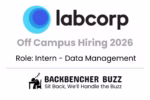 Labcorp Off Campus Hiring 2026 banner for Intern – Data Management with Backbencher Buzz branding.