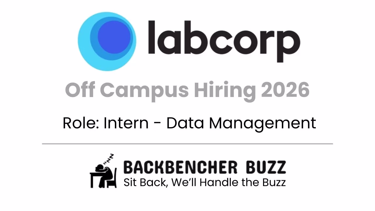 Labcorp Off Campus Hiring 2026 banner for Intern – Data Management with Backbencher Buzz branding.