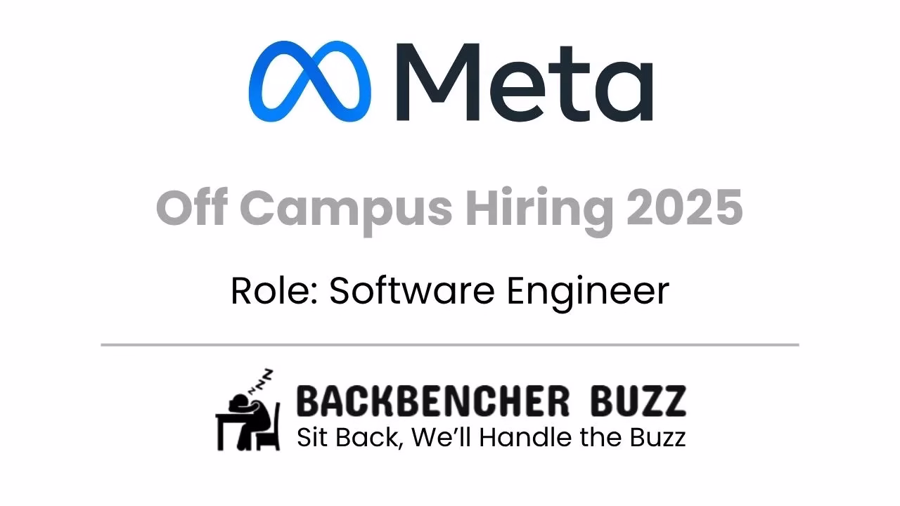 Meta Off Campus Hiring 2025 image, Software Engineer role, BackBencher Buzz logo and tagline.