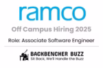 Ramco Systems Off Campus Hiring 2025 banner for Associate Software Engineer with Backbencher Buzz logo.