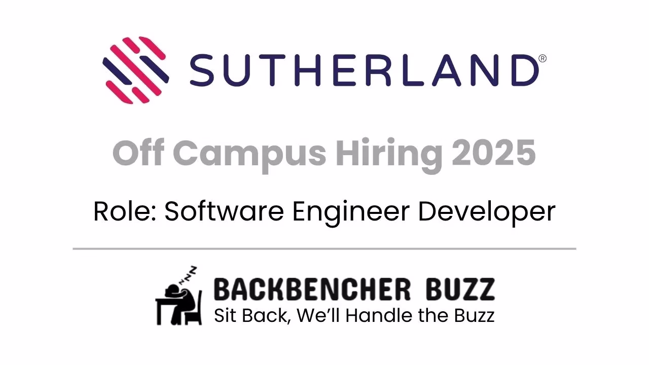 Sutherland Off Campus Hiring 2025 for Software Engineer Developer with Backbencher Buzz branding.