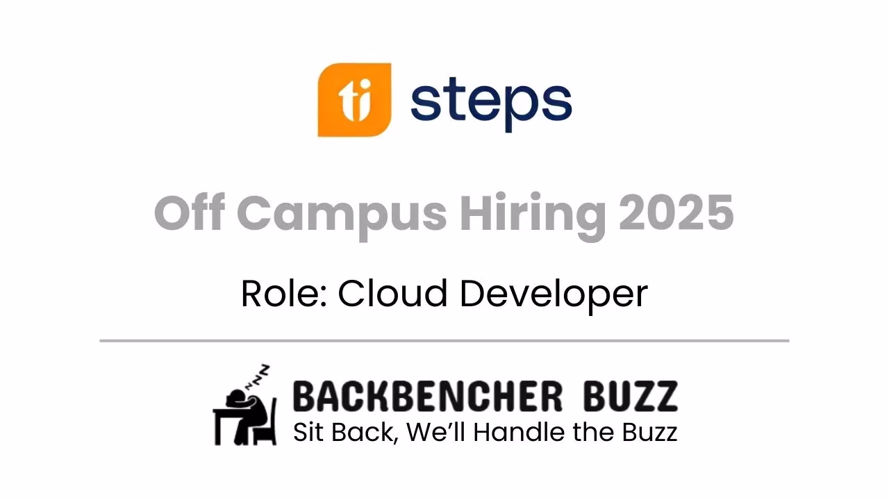 TI Steps hiring banner for Cloud Developer role in 2025 with Backbencher Buzz logo.